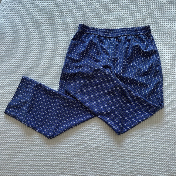 Talbots Womens Blue Floral Trouser Pants Pull On Elastic Waist Straight Leg - Picture 2 of 8